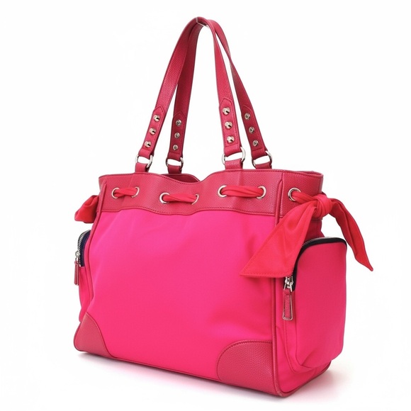 Vintage Juicy Couture Pink Nylon Malibu Daydreamer Studded Bow Bag Satchel - Picture 16 of 16